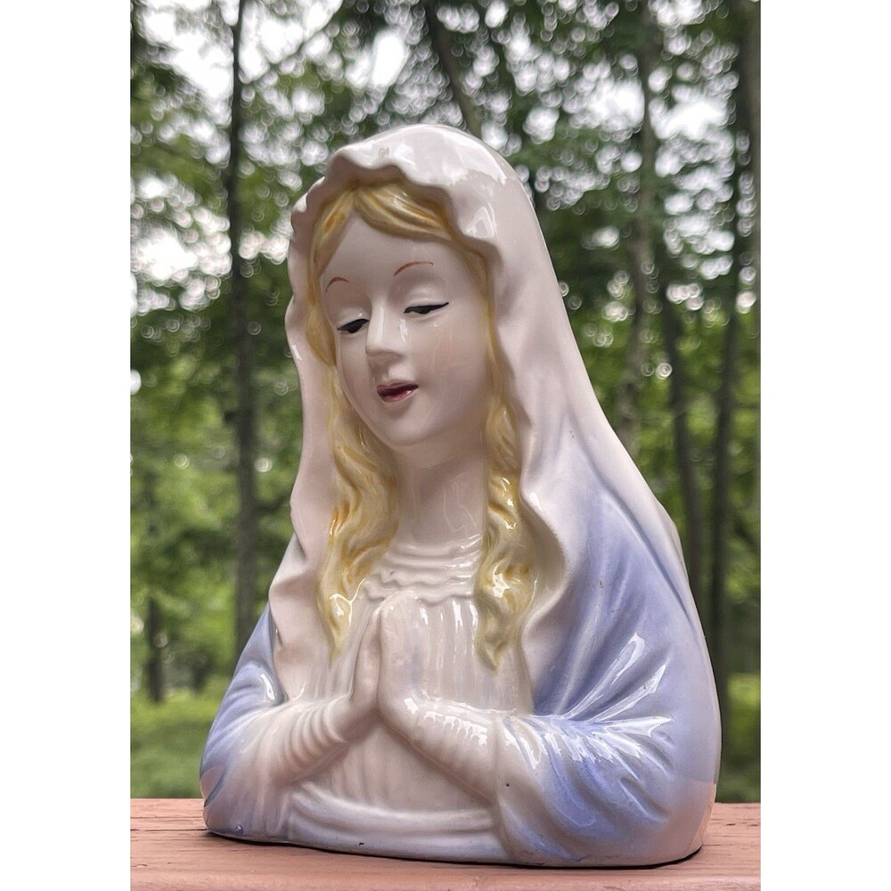 VTG Relpo Blessed Virgin Mary Ceramic Bust Planter 677 Madonna Japan 1950s - Picture 2 of 12